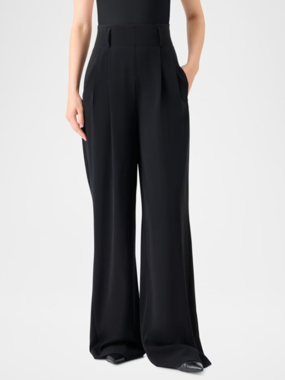 Akris Punto Florina High-Rise Pleated Crepe Wide-Leg Pants Wool Size 10 Black